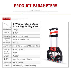 50-70kgs Middelzware Opvouwbare Handkar Zilveren Blikje Opvouwbare Duwwagen Met Lichte Lading Vouwwagen Rubber 1 Set - Product Image 6