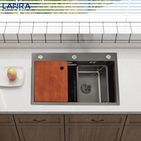 Évier de cuisine de luxe de style cuvette simple avec robinet cascade en acier inoxydable SS304 évier de cuisine pour lave-tasse