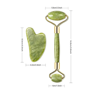Set de Rodillo Facial y Gua Sha de Jade Verde Natural, Herramienta de Masaje Facial Premium con Marco Dorado Rosa para el Cuidado de la Piel - Product Image 2