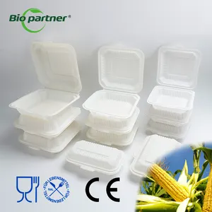 Tiffin Factory 9x9" 3 Compartment Disposable Clamshell Take Out Tiffin Box Biodegradable Hinged Lunch Togo Containers