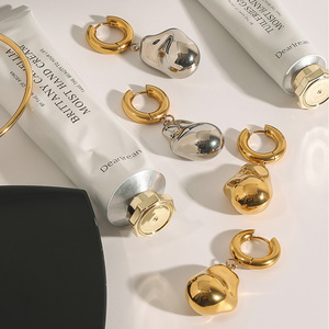 Yueli <b>Huggie</b> Earrings Irregular Geometric Shape Gold <b>Silver</b> Dangle Unisex Everyday Wear - Product Image 3