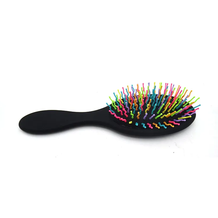Home Daily Brushing Cushioned Oval Body Crimped Wavy Rainbow Colorful Bristles Wet Hair Massage Brush