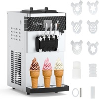 Machine à crème glacée commerciale Rebirth RICM 22-30L/H 2200W, machine à crème glacée molle de comptoir, 2x6L Hopper, cylindre de 2L, panneau LCD, glacé