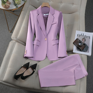 Women's Purple Satin Blazer Full Sleeve Anti-Wrinkle Elegant Suit Jacket For Petite Figures - Product Image 1