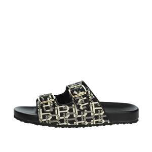 Ciabatta da Donna Laura Biagiotti 9064 in Tela Bianca e Nera, Scarpe Trendy - Product Image 1