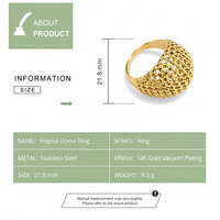 Bague Statement en Acier Inoxydable Filigrané, Plaqué Or 14K sous Vide, Large Bande Ajoure en Treillis