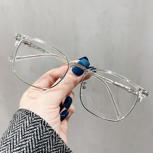 Montures de lunettes carrées demi-cerclées Qianai, verres anti-lumière bleue, unisexe, taille moyenne, style rétro professionnel - Product Image 3