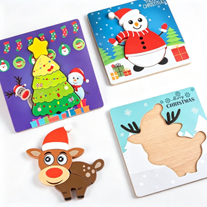 Ensemble de puzzles en bois sur le thème de Noël, Père Noël, bonhomme de neige, renne, arbre, jouet éducatif <span class=keywords><strong>Montessori</strong></span>, cadeau pour les enfants de 5 à 7 ans - Product Image 2