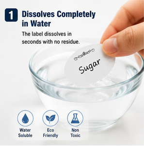 Etiquetas Redondas de Papel Solubles en Agua, Ecológicas, No Tóxicas, Aptas para Alimentos, Adhesivo Disoluble para Empaquetado - Product Image 1