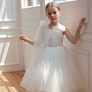 Ultimo Design monospalla corpetto floreale in pizzo nuziale piccola damigella d'onore <span class=keywords><strong>per</strong></span> bambini bianco fiore ragazze <span class=keywords><strong>abiti</strong></span> <span class=keywords><strong>da</strong></span> festa - Product Image 2