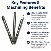 Set Tap Manual Thales T201 HSS Straight Flute Bright Coated M3-M12, 3 pcs per set untuk pekerjaan logam