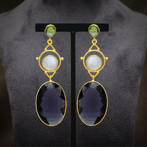 Pendientes de Plata con Baño de Oro, Diseño Étnico Único, Hechos a Mano con Piedras Preciosas, para Boda - Product Image 2
