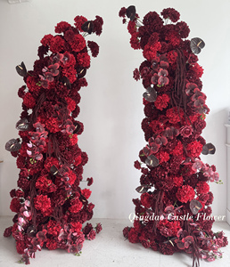O-FA085 Arche de fleurs décorative pour <span class=keywords><strong>mariage</strong></span>, fleurs en soie <span class=keywords><strong>bordeaux</strong></span>, arrangement floral artificiel pour arche - Product Image 2