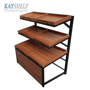 Góndola modular de madera y metal, estructura de acero, Isla de una cara, estante de exhibición para verduras y frutas de supermercado - Product Image 1