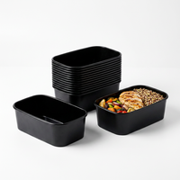Vente en gros de boîtes à bento rectangulaires en papier noir mat empilables, jetables, pour la livraison de nourriture et l'emballage