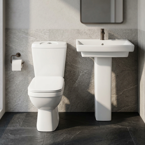 Italian High End Ceramic Sanitary Ware Set Two Piece WC Toilet With Square Half Pedestal Wash Basin - Product Image 5