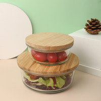 Boîte à lunch en verre avec couvercle rond en bambou d'usine OEM Boîte à bento en herbe borosilicate résistante au micro-ondes Conteneur de stockage de vaisselle