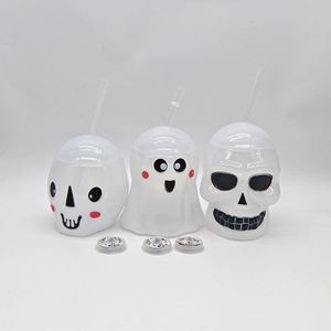 Halloween Plastic <b>Cups</b> Supplies LED Flashing Ghost <b>Cup</b> with Straw - Product Image 3