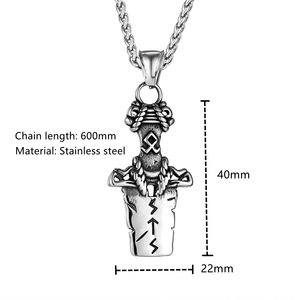 Nordic Viking Rune Keychain Stainless Steel <b>Pendant</b> Leather Cord Men's Jewelry Gift <b>Cross</b> Pattern Sword Design - Product Image 4