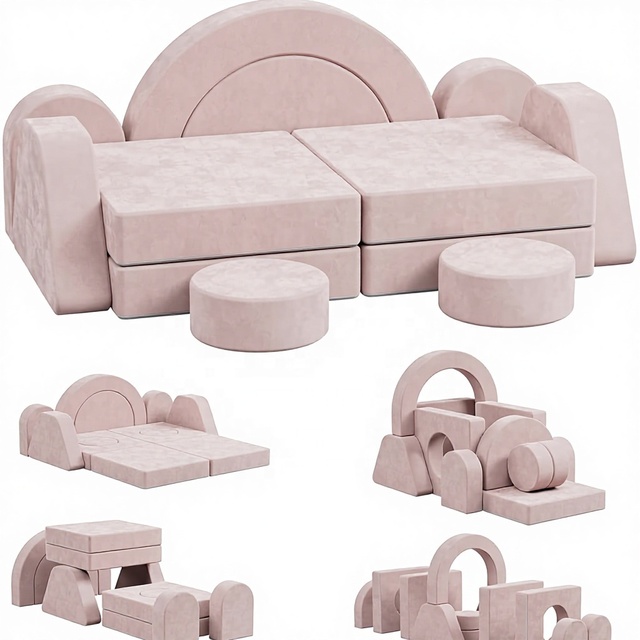 13-Piece Modular Kids Play Set Soft Foam Cushion Building Blocks Climbing Fort Convertible Floor Sofa