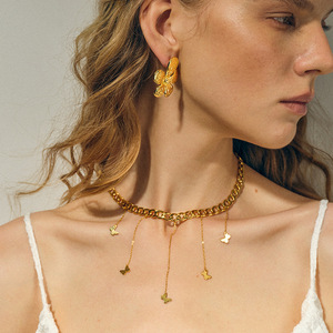 精致直拉星月长链水滴项链时尚不锈钢饰品18k电镀蝴蝶项链 - Product Image 6