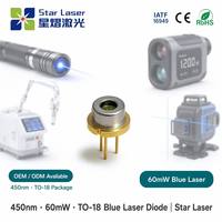 Diode laser bleue LXU LASER LXU45060G 450nm 60mW TO18 5.6mm monomode LD pour télémètre médical, pointeur, niveau laser