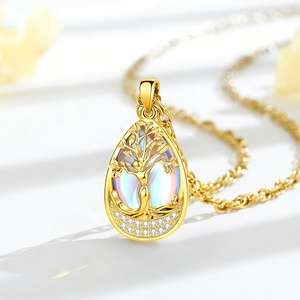 Nuova Collezione: Collana con Pendente a Goccia in Pietra Lunare Placcata <span class=keywords><strong>Oro</strong></span> 24K, Elegante Gioiello Albero della Vita a Forma di Pera, Regalo per Donne - Product Image 3