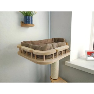 Wooden Cat Tree With Scratching <b>Pad</b> And <b>Bed</b> For Window Installation Minimalist Style Easy To Assemble One Level Natural Wood - Product Image 3