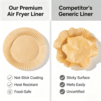 Papier pour friteuse à air compatible avec plusieurs tailles, feuilles de cuisson sans danger pour les aliments, idéales pour la cuisine familiale et la préparation de collations