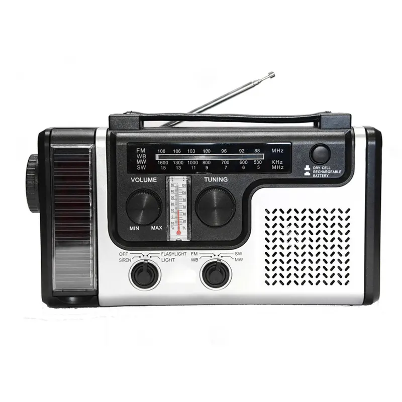 AM FM SW1 SW2 WB Solar Battery Operated Portable Radio, Best sos hand crank radio with flashlight for emergency