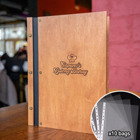 Porte-menu classique en contreplaqué A4 avec pochette intérieure à feuilles mobiles, logo gravé sur mesure, pliable, en bois, pour restaurants et mariages