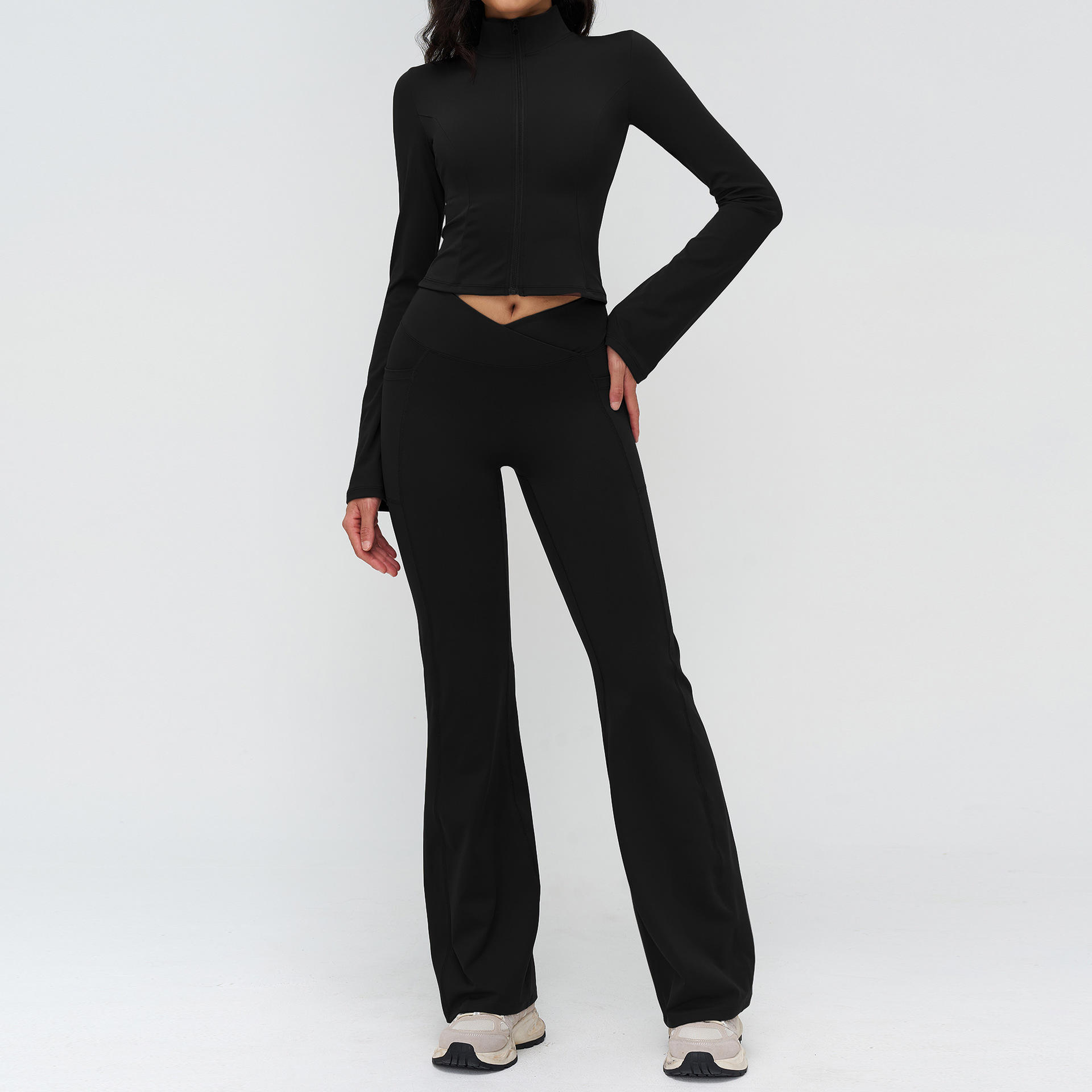 Black jacket+flare pants