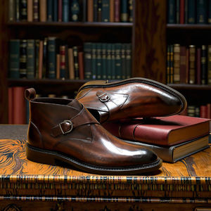 Chaussures d'hiver personnalisées de style britannique, bottes Chelsea pour hommes, chaussures habillées en cuir véritable sculpté, boucle de ceinture, bottes à la cheville pour hommes - Product Image 3