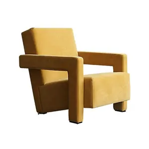 佛山现代酒店豪华木制框架休闲沙发单人座位口音椅子复古黄色扶手椅