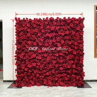 Décoration de mariage, panneau mural en tissu enroulable, fond de scène avec des fleurs artificielles en soie rose pour la décoration de fête