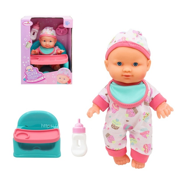 Adorable 9 Inch Plastic Empty Body Open Eyes Doll High Chair Milk Bottle Pacifier Mini Soft Kids Pretend for Toddler Role-