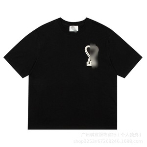 Camiseta de Verano de Algodón Puro de Alto Gramaje de Marca de Moda para Comercio Exterior Amy, Unisex, Estampada y Bordada, Cuello Redondo, Holgada - Product Image 5