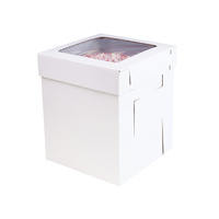 Caja para Pastel Cúbica Alta de Cartón Corrugado Blanco al por Mayor con Ventana, Diseño Plegable, Resistente, Desechable, con Laminado Mate, para Empaque de Alimentos