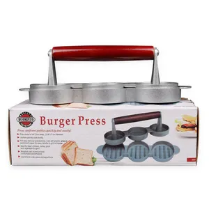 Farbige box verpackung einfache herstellung von burger fleischpatties hersteller aluminiumlegierung 3-in-1 hamburgerpresse