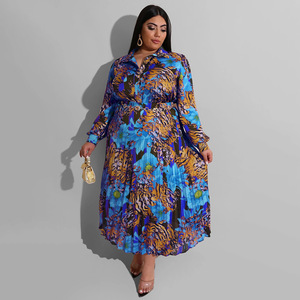 Set di 2 pezzi camicie con stampa plissettata oversize da donna gonne floreali Midi <span class=keywords><strong>abbigliamento</strong></span> <span class=keywords><strong>Casual</strong></span> Plus Size - Product Image 5
