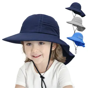 Commercio all'ingrosso secchio a tesa larga secchio da sole protezione uv cappelli da spiaggia in poliestere per bambini all'aperto impermeabile cappello da secchio personalizzato