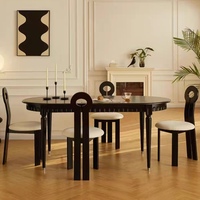 Ensemble de table à manger française avec 4 chaises, meubles de salle à manger, table à manger ovale en bois massif en chêne, style vintage