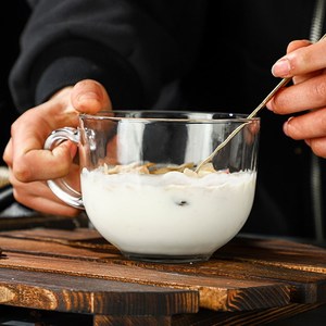 Sublimación <span class=keywords><strong>Desayuno</strong></span> Té de la leche Taza de café Taza 14oz 15oz Taza de café de vidrio transparente Taza con asa Tapa y cuchara de madera de bambú - Product Image 6