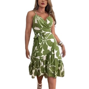 Vêtements d'été pour femmes Nouvelle robe à col croisé avec <span class=keywords><strong>ceinture</strong></span> et imprimé floral - Product Image 5