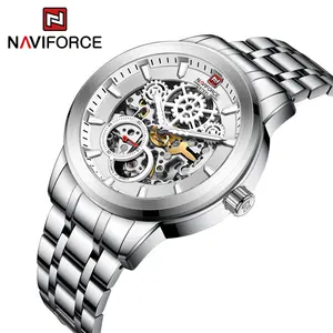 Naviforce s1002 sw pulseiras de prata, relógios de pulso masculinos, luxo, mecânicos automáticos, relógios de pulso com mãos luminosas 2023