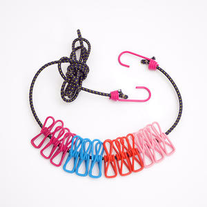 Corde à linge portable d'extérieur avec 12 pinces colorées, corde de séchage coupe-vent pour vêtements, type crochet, simple niveau, revêtement plastique - Product Image 4