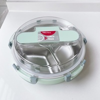 Boîte à lunch en acier inoxydable 304 en gros avec couvercle, petite taille, vaisselle ronde, boîte à lunch à trois compartiments pour étudiants, enfants