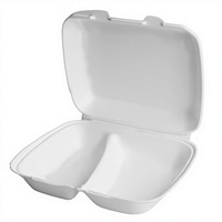 Boîte alimentaire compostable pour plats à emporter, écologique, en bagasse, avec couvercle rabattable et 2 compartiments