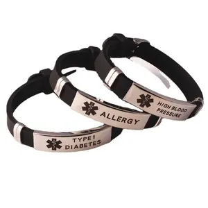 Logotipo personalizado de fábrica de acero inoxidable Life Star trenzado Alerta Médica identificación en blanco pulsera de silicona