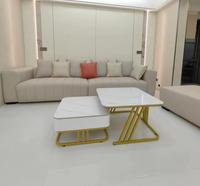 Table basse carrée de luxe léger avec plateau en pierre frittée ou verre trempé en option et meuble de rangement intégré – Table à thé combinée